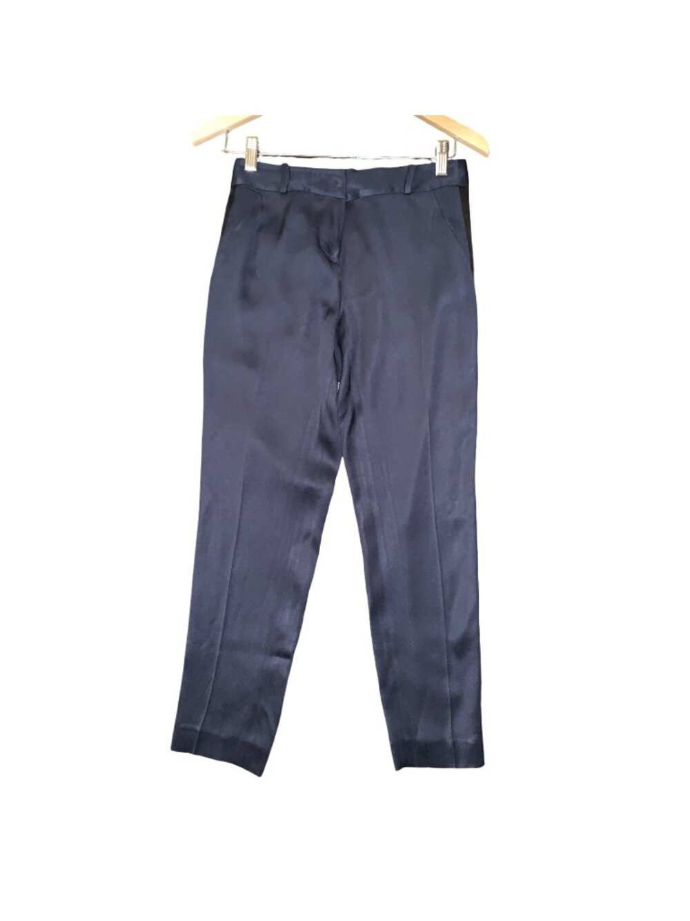 Kate Spade Margaux Tuxedo Pants Women's 0 Navy Side Stripe Silk Blend Ankle Crop